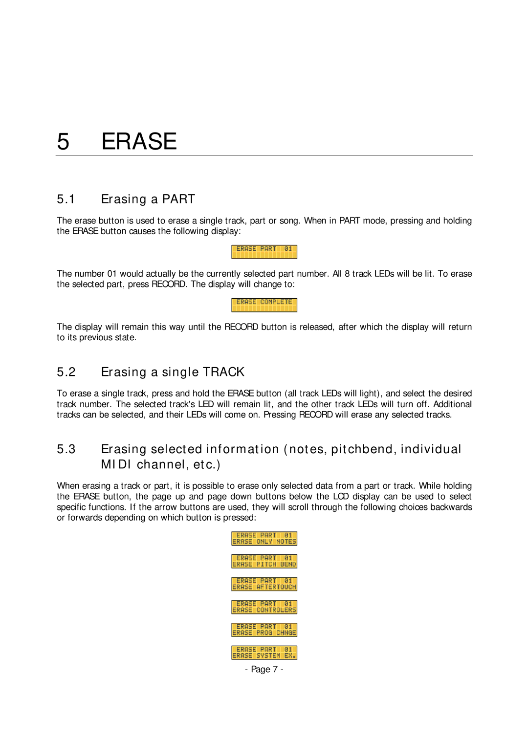 Alesis MMT-8 manual Erase, Erasing a Part, Erasing a single Track 