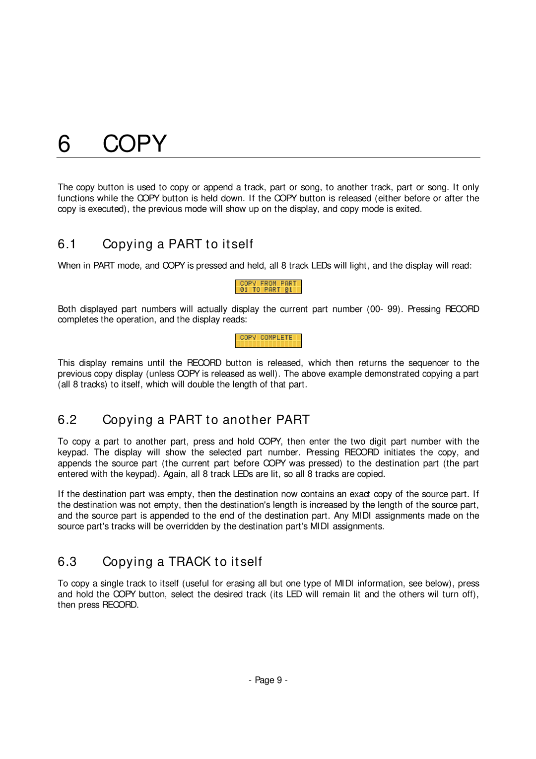 Alesis MMT-8 manual Copying a Part to itself, Copying a Part to another Part, Copying a Track to itself 