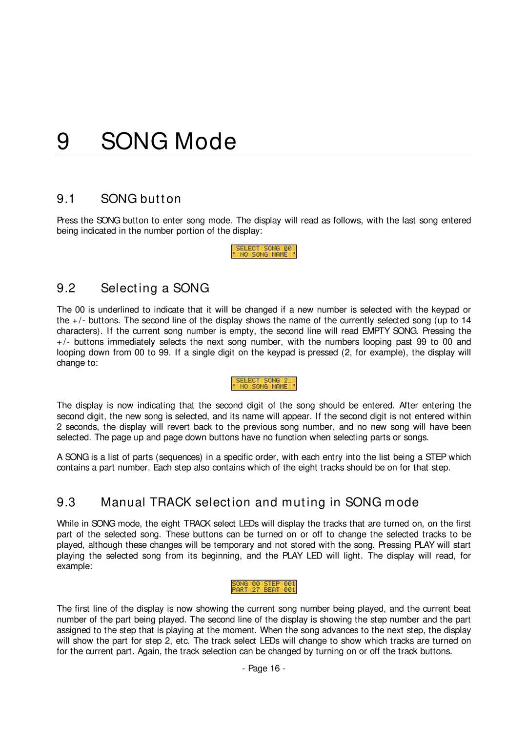 Alesis MMT-8 manual Song Mode, Song button, Selecting a Song, Manual Track selection and muting in Song mode 