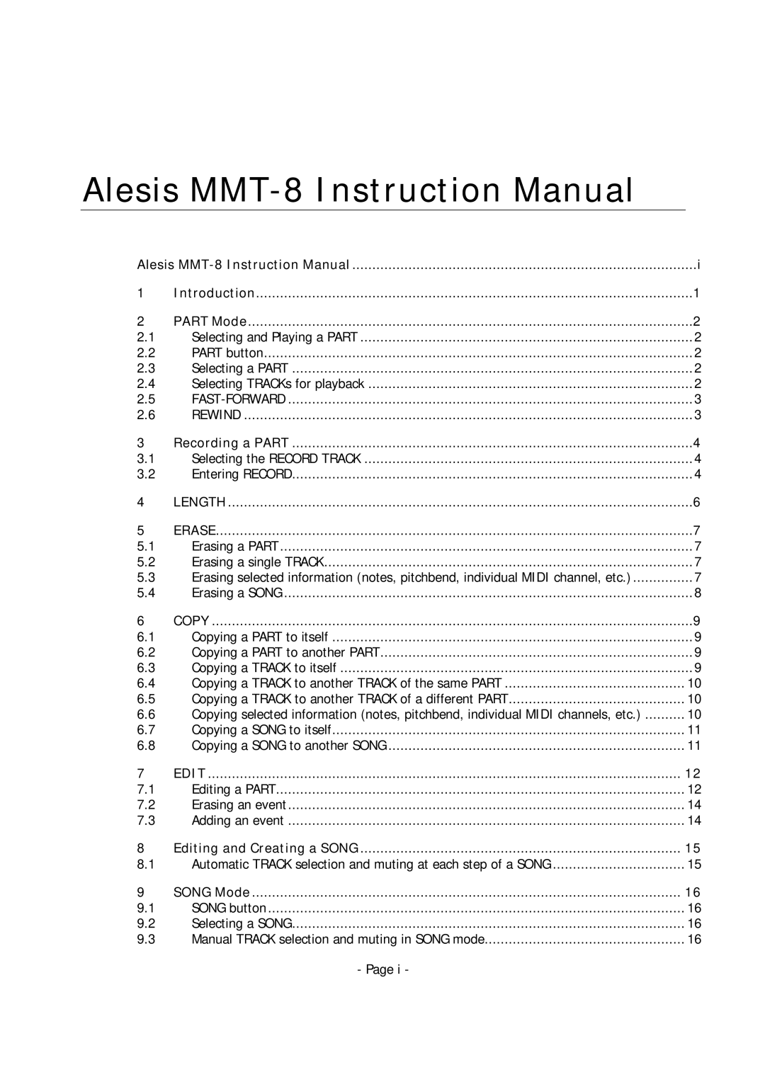 Alesis MMT-8 manual Length Erase 