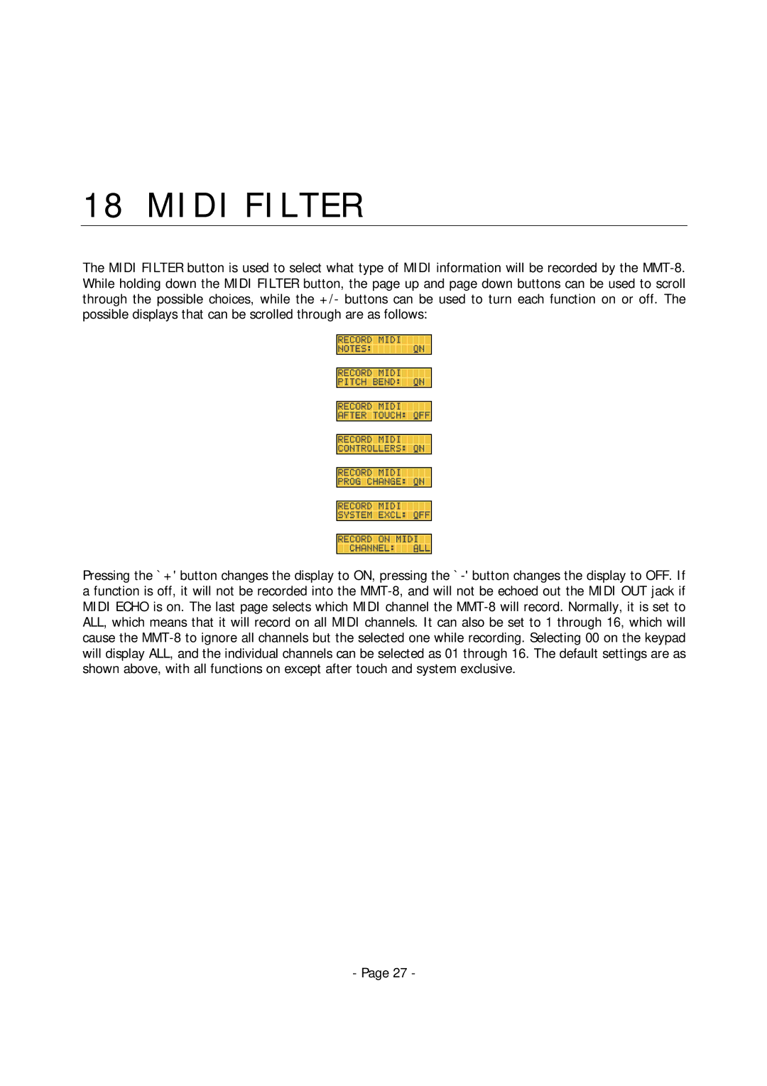 Alesis MMT-8 manual Midi Filter 