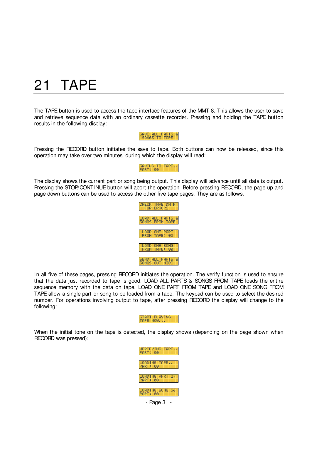 Alesis MMT-8 manual Tape 