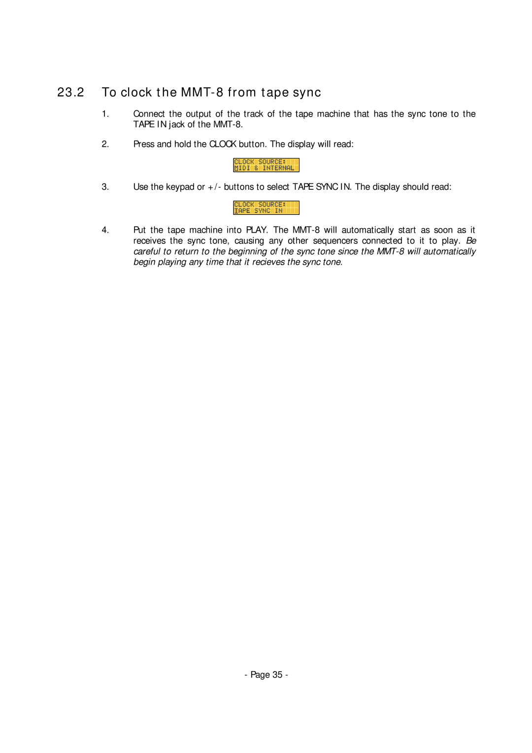 Alesis manual To clock the MMT-8 from tape sync 