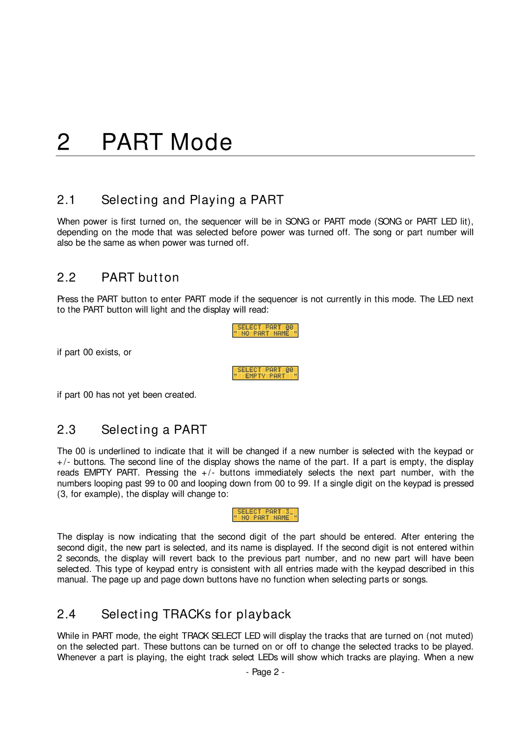 Alesis MMT-8 manual Part Mode, Selecting and Playing a Part, Part button, Selecting a Part, Selecting TRACKs for playback 