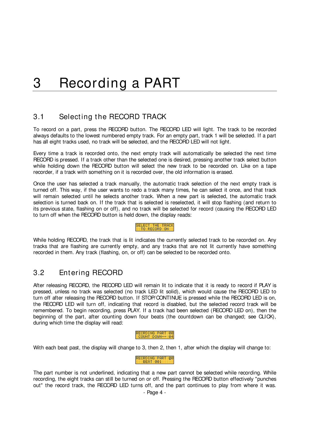 Alesis MMT-8 manual Recording a Part, Selecting the Record Track, Entering Record 