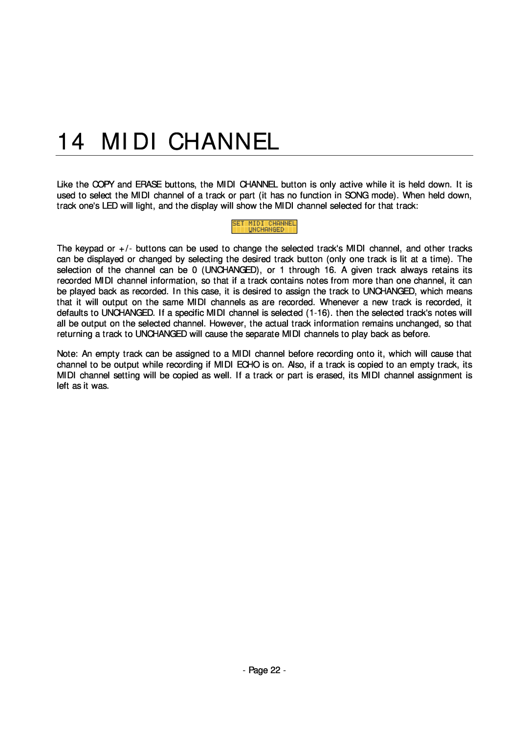 Alesis MMT-8 manual Midi Channel 