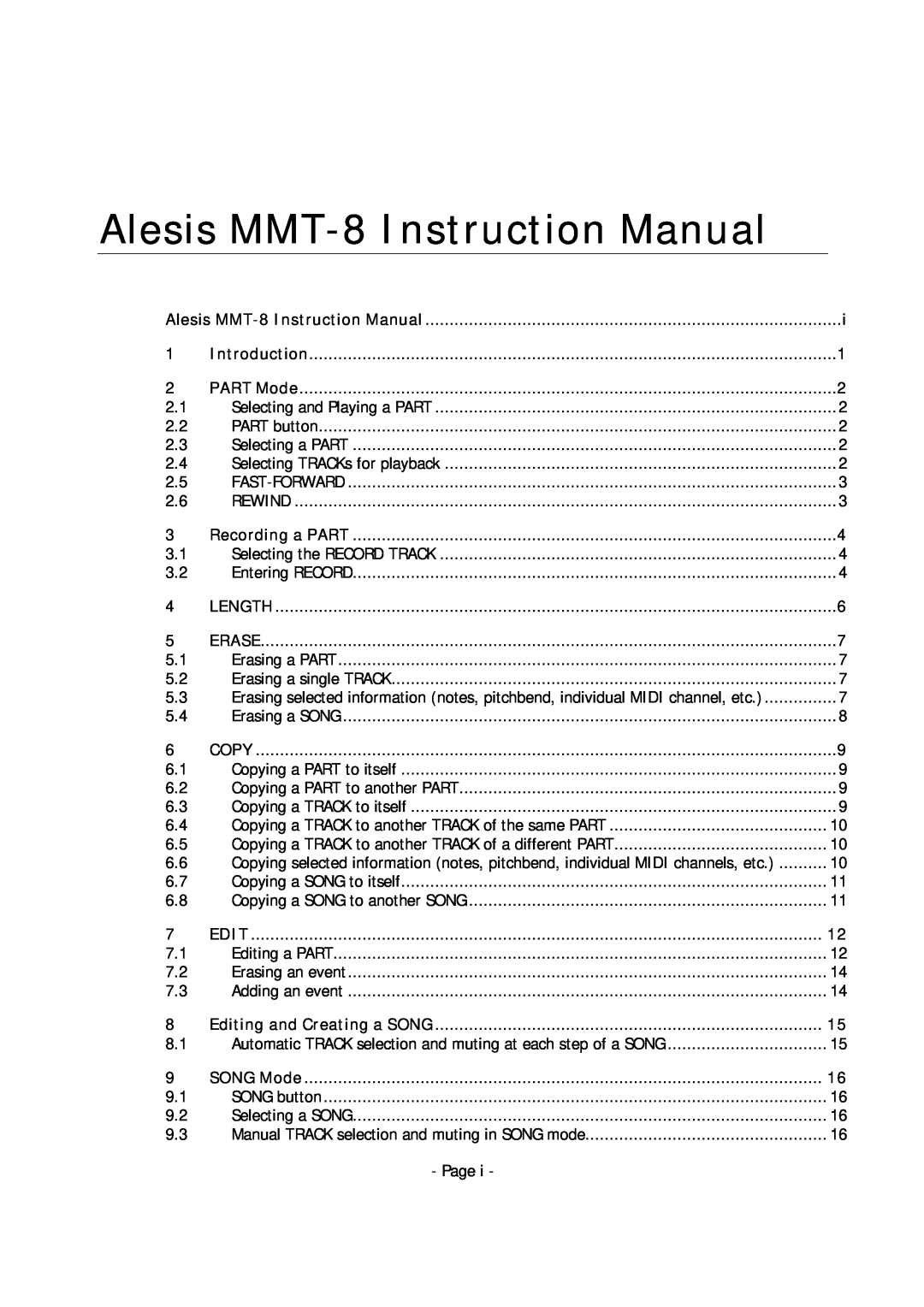 Alesis MMT-8 manual 