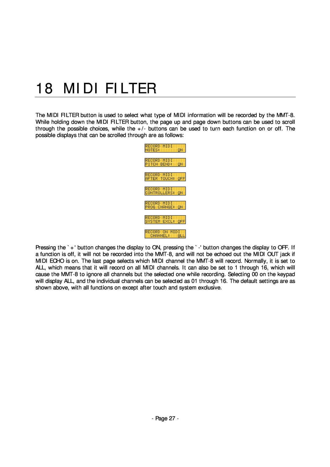 Alesis MMT-8 manual Midi Filter 