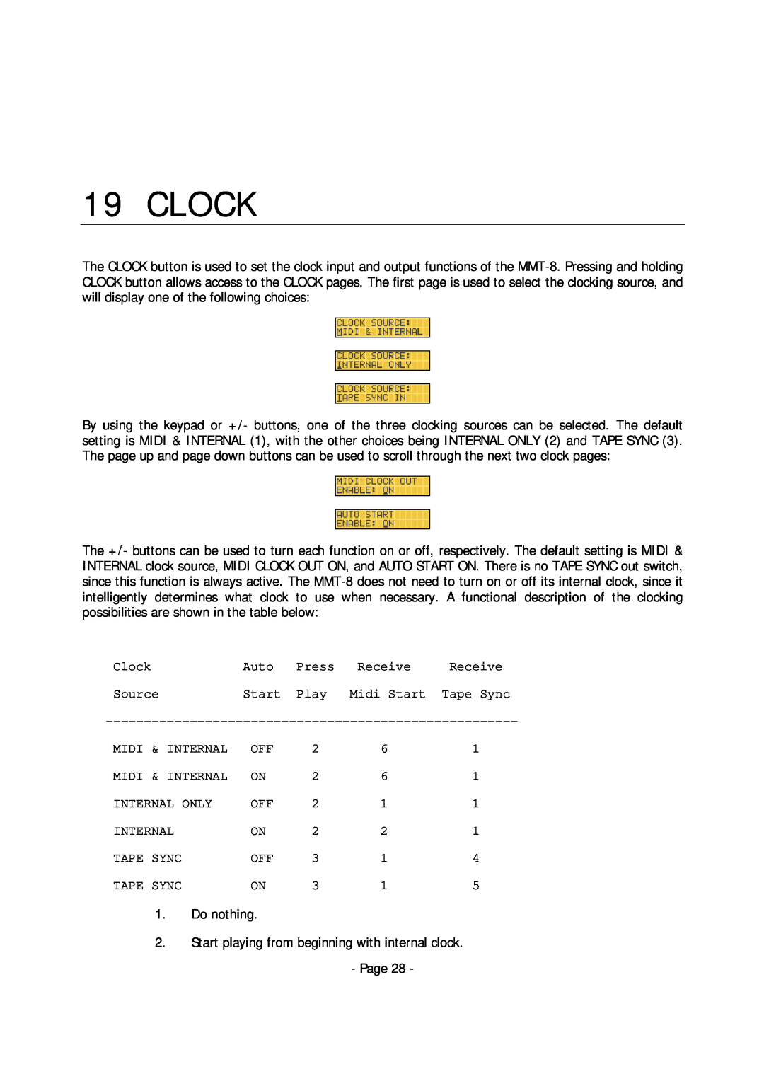 Alesis MMT-8 manual Clock 