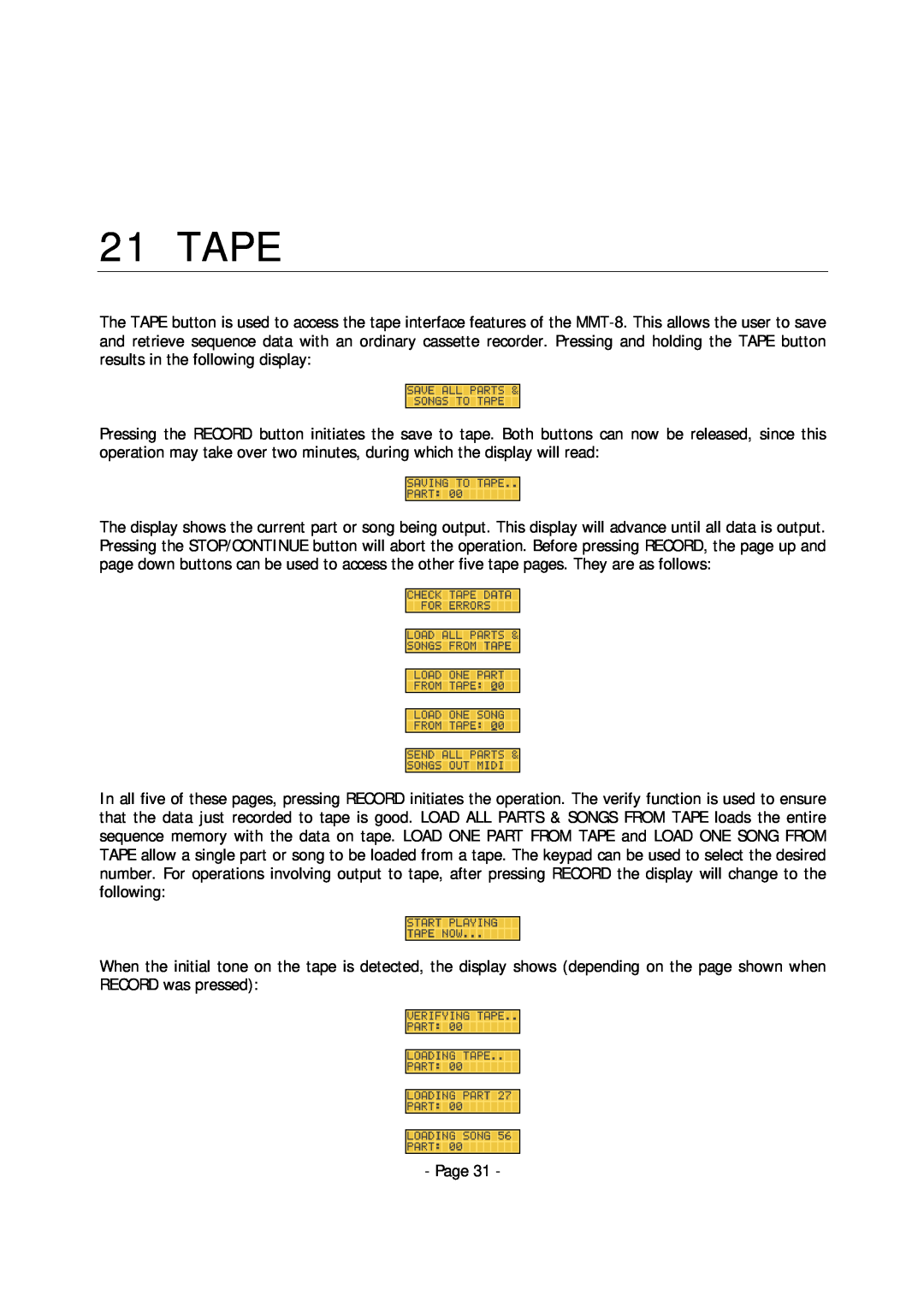 Alesis MMT-8 manual Tape 