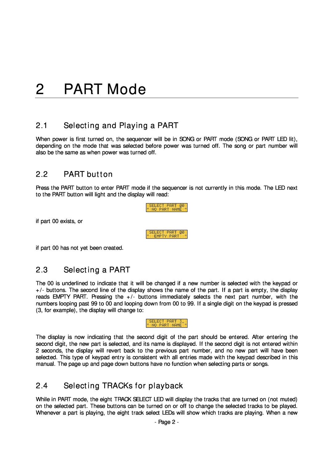 Alesis MMT-8 manual PART Mode, 2.1Selecting and Playing a PART, 2.2PART button, 2.3Selecting a PART 