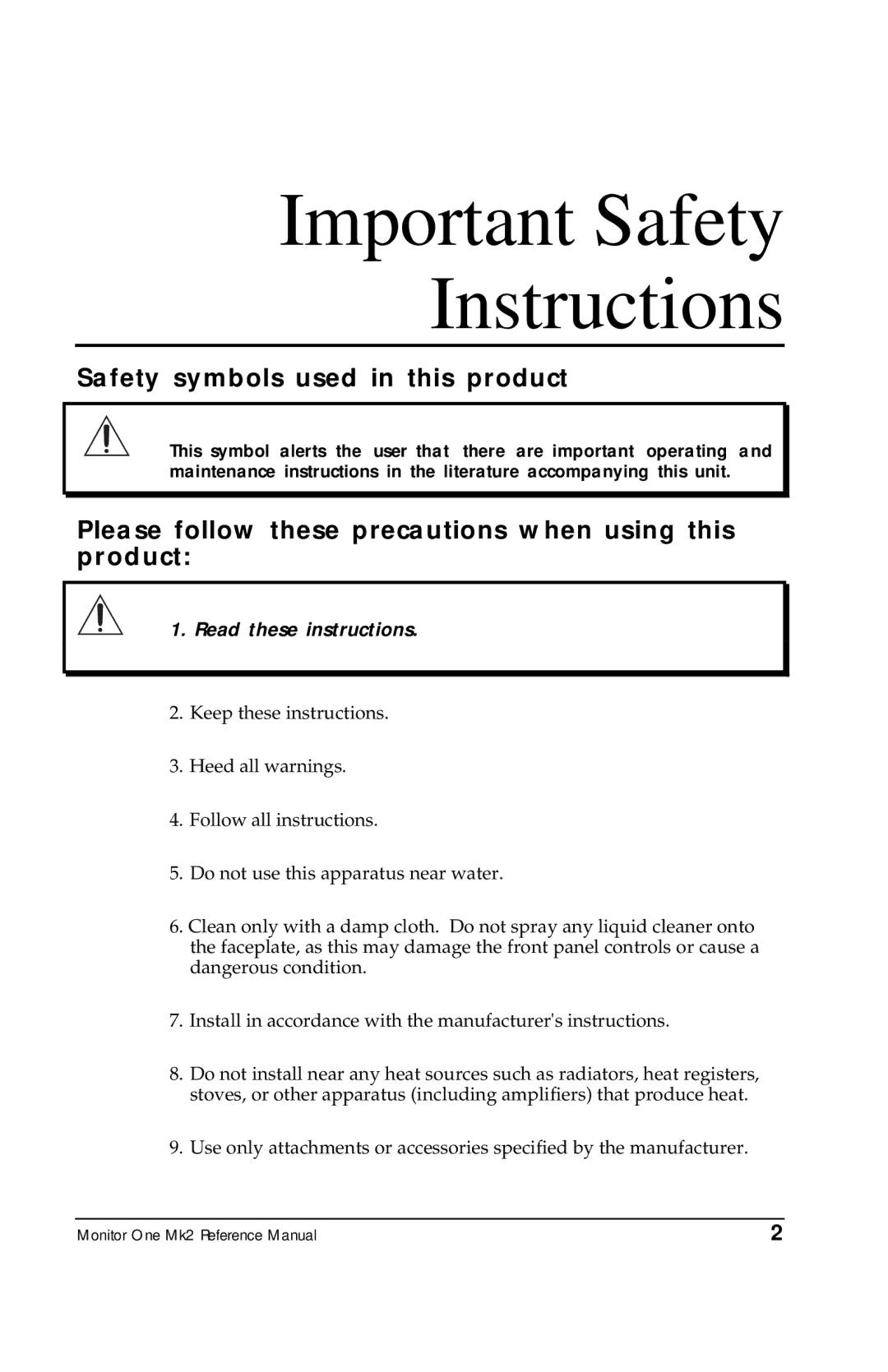 Alesis MONITORONEMK2 manual Safety symbols used in this product, Please follow these precautions when using this product 