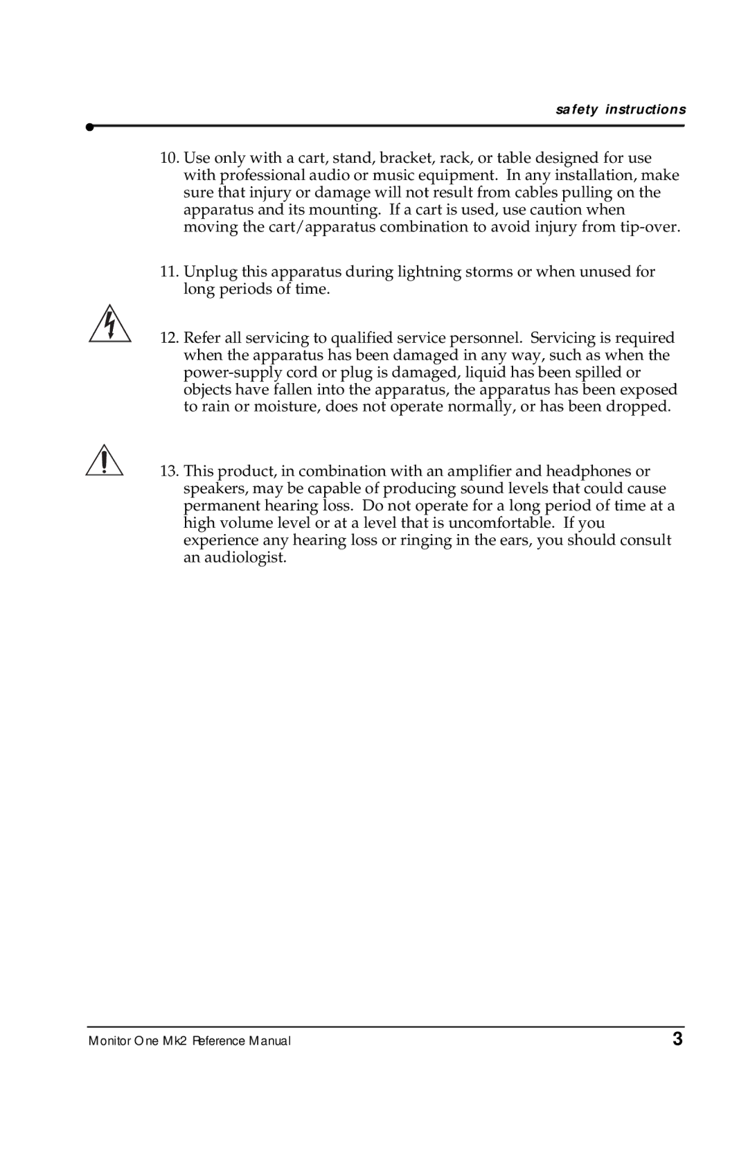 Alesis MONITORONEMK2 manual Safety instructions 