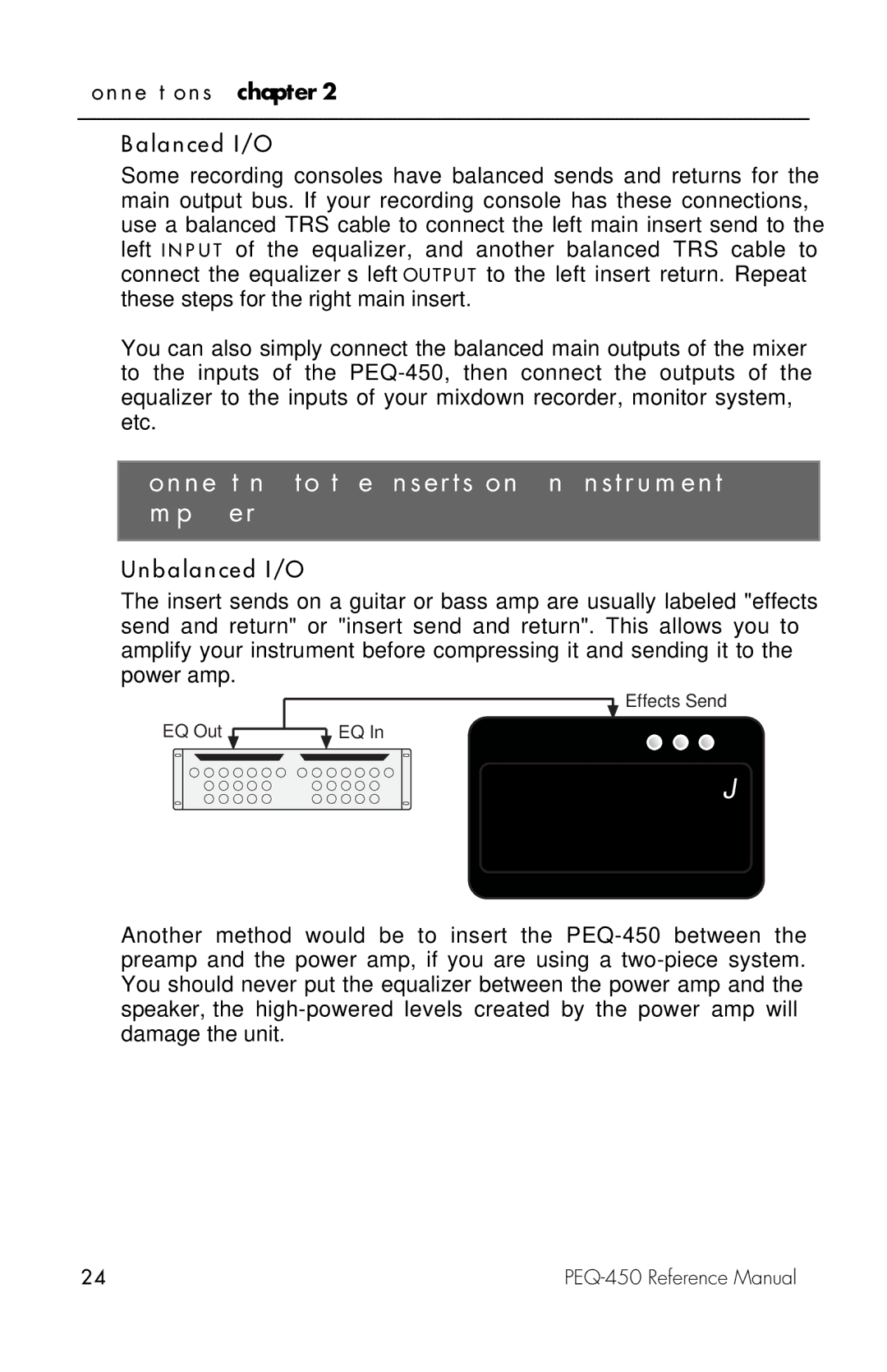 Alesis PEQ-450 manual Connecting to the inserts on an instrument amplifier 