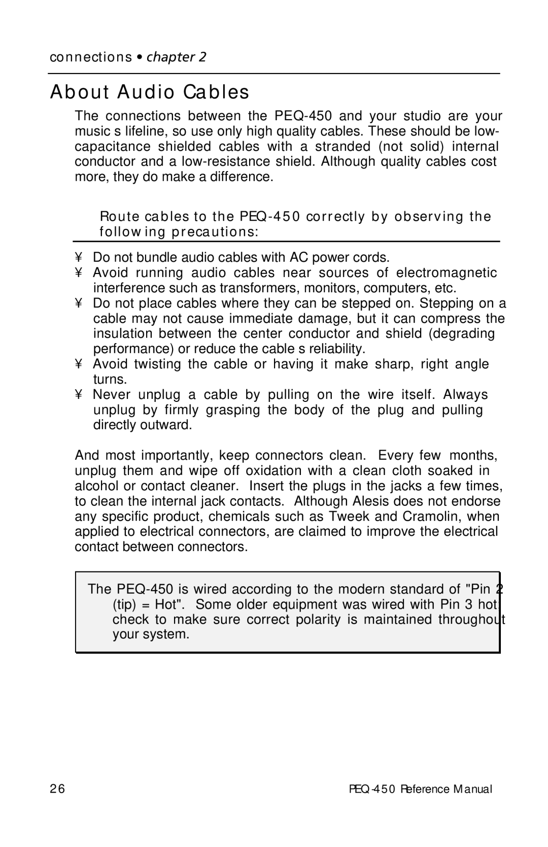 Alesis PEQ-450 manual About Audio Cables 