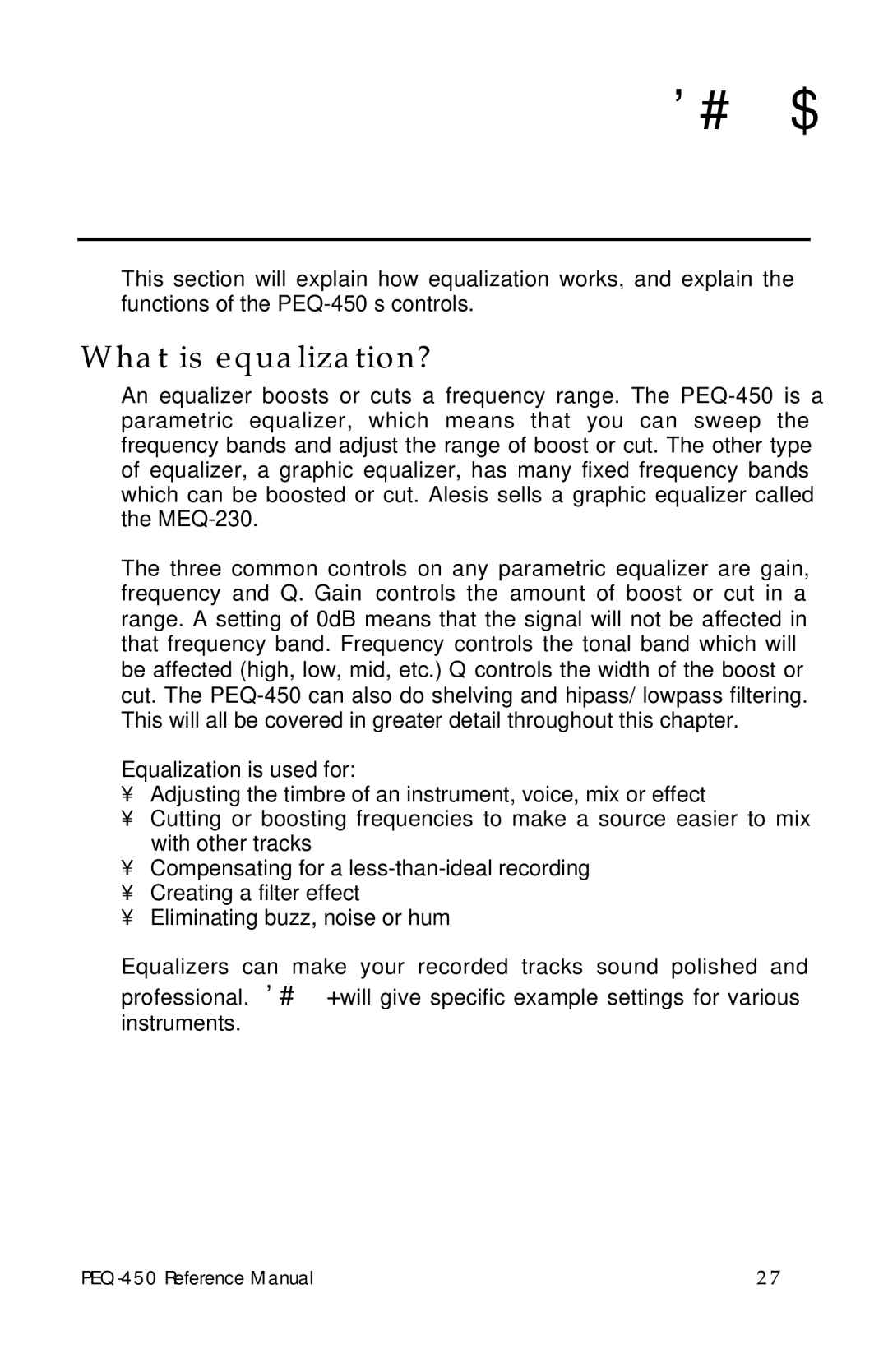 Alesis PEQ-450 manual Basics of Equalization, What is equalization? 