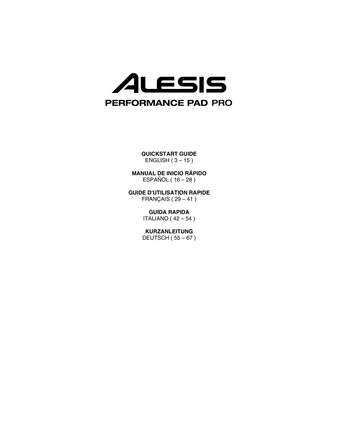 Alesis PERFORMANCE PAD PRO quick start Quickstart Guide 