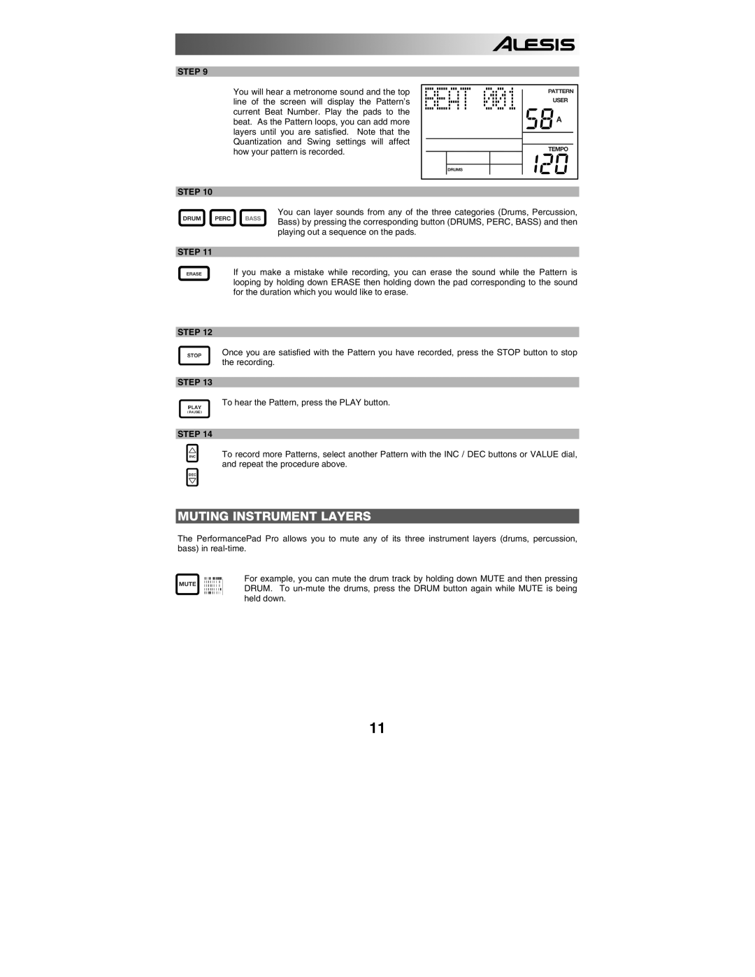 Alesis PERFORMANCE PAD PRO quick start Muting Instrument Layers 