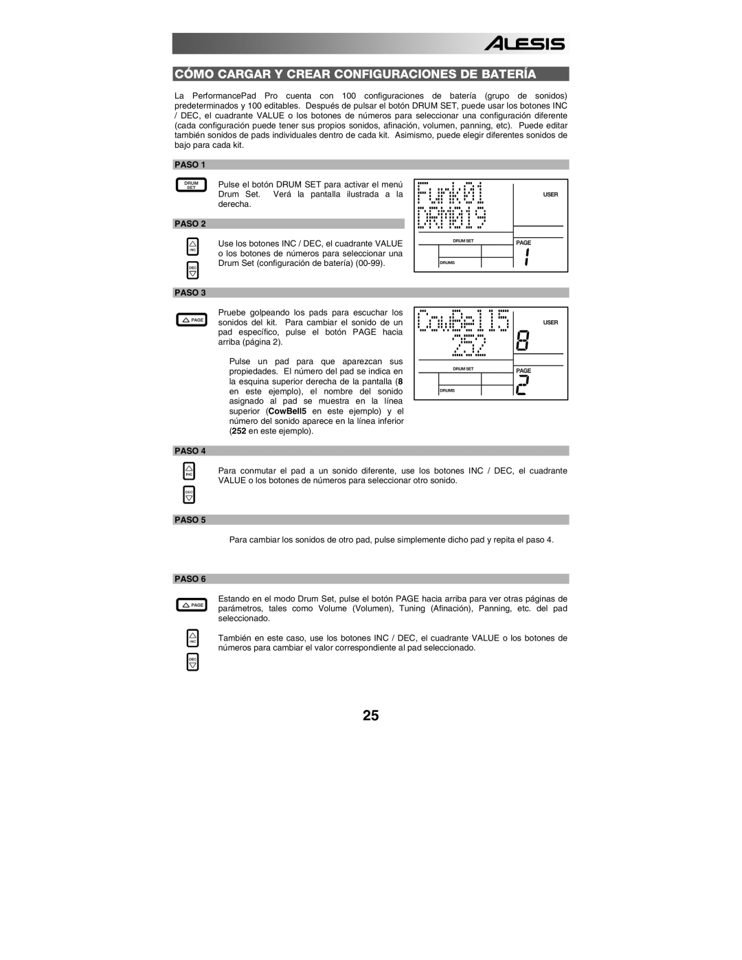 Alesis PERFORMANCE PAD PRO quick start Cómo Cargar Y Crear Configuraciones DE Batería 