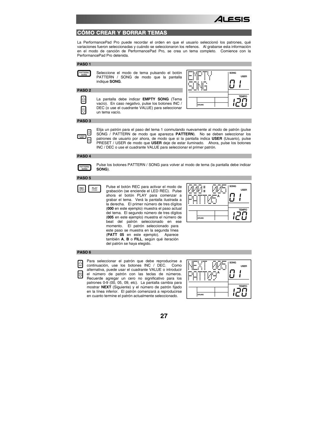 Alesis PERFORMANCE PAD PRO quick start Cómo Crear Y Borrar Temas 