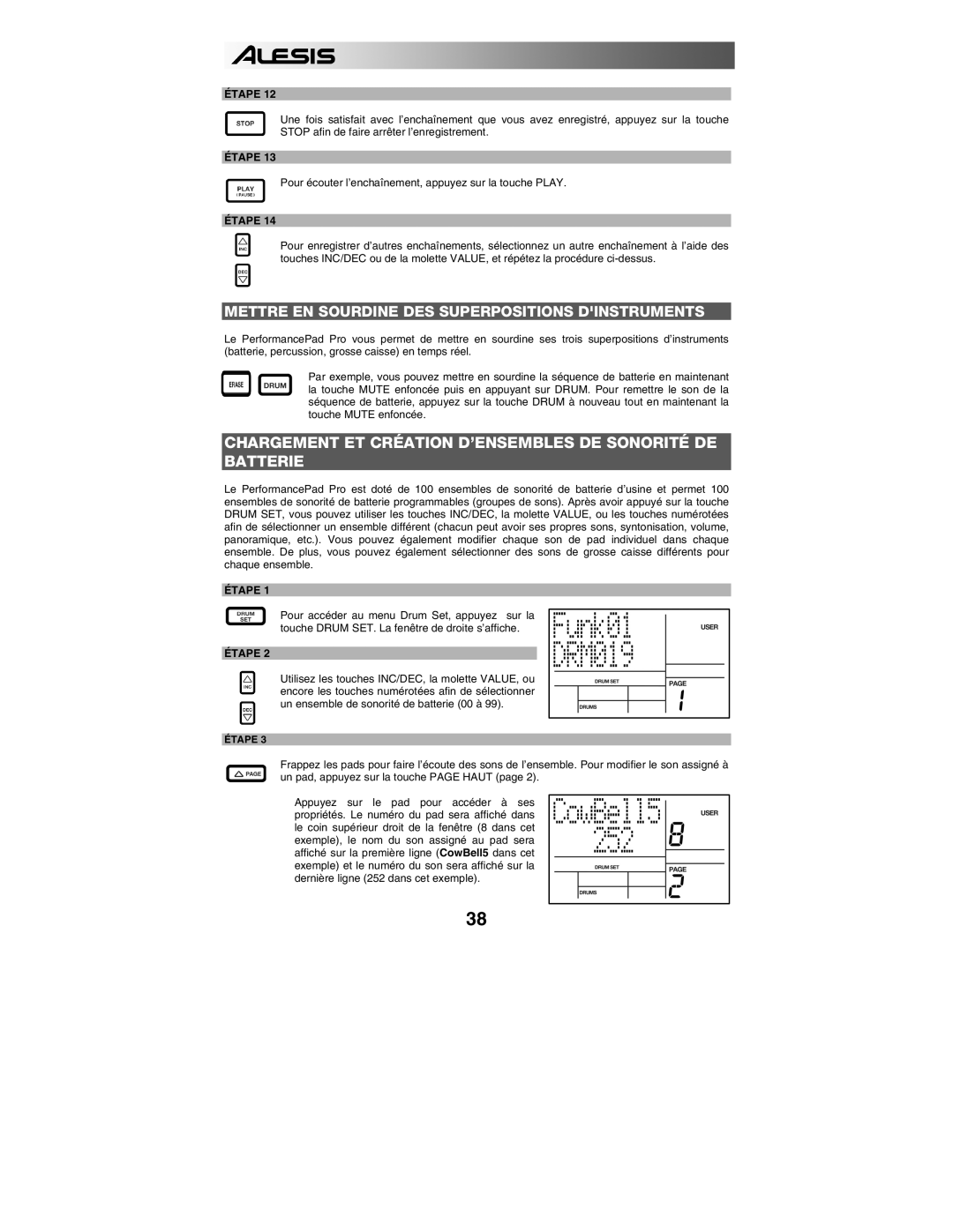 Alesis PERFORMANCE PAD PRO quick start Mettre EN Sourdine DES Superpositions Dinstruments 