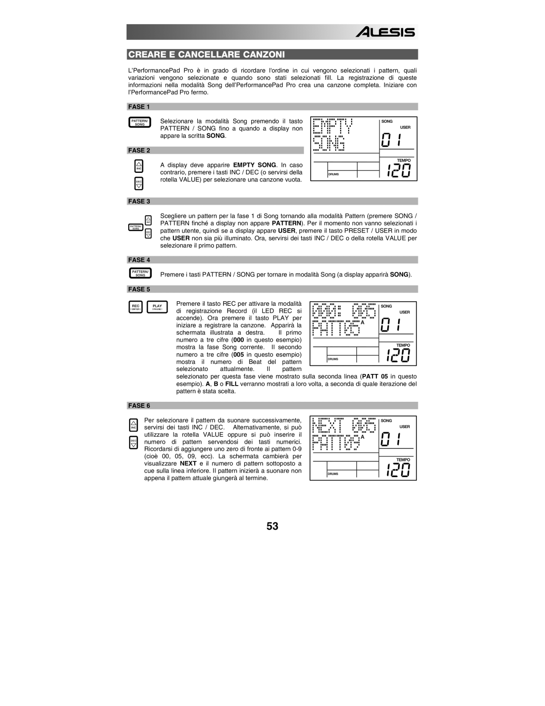 Alesis PERFORMANCE PAD PRO quick start Creare E Cancellare Canzoni 