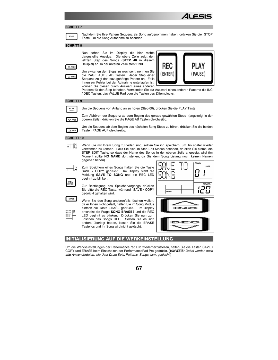 Alesis PERFORMANCE PAD PRO quick start Initialisierung AUF DIE Werkeinstellung 