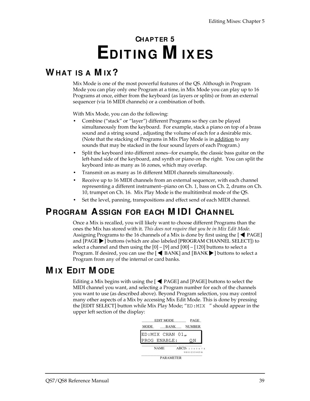 Alesis QS7, QS8 manual What is a MIX?, Program Assign for Each Midi Channel, MIX Edit Mode 