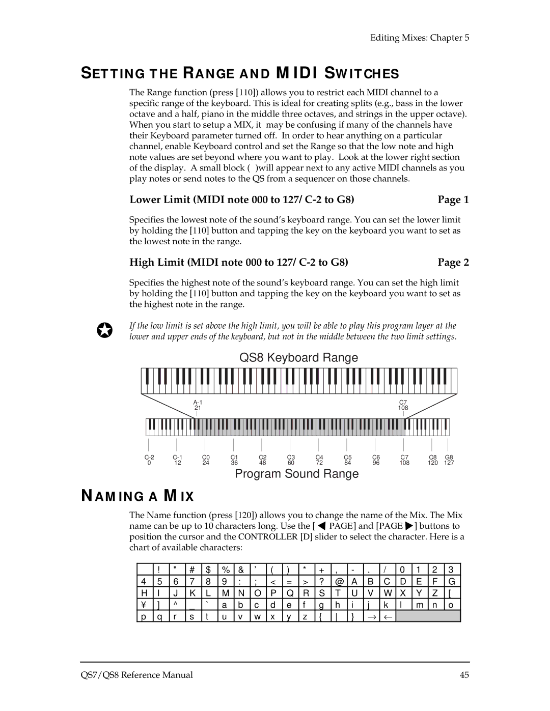 Alesis QS7, QS8 manual Setting the Range and Midi Switches, Naming a MIX 