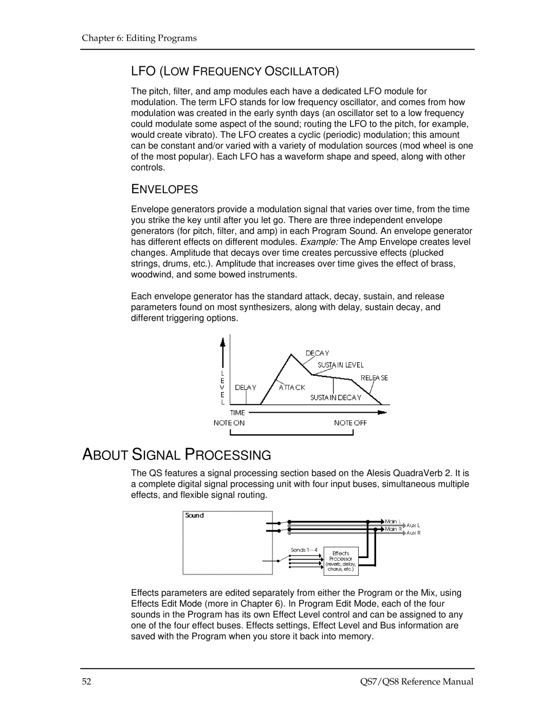 Alesis QS7, QS8 manual About Signal Processing, LFO LOW Frequency Oscillator, Envelopes 