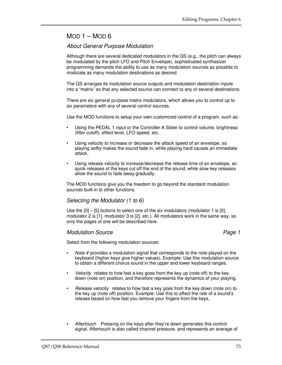 Alesis QS8, QS7 manual About General Purpose Modulation, Selecting the Modulator 1 to, Modulation Source 