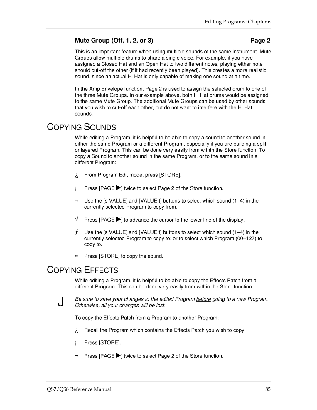 Alesis QS8, QS7 manual Copying Sounds, Copying Effects, Mute Group Off, 1, 2, or 