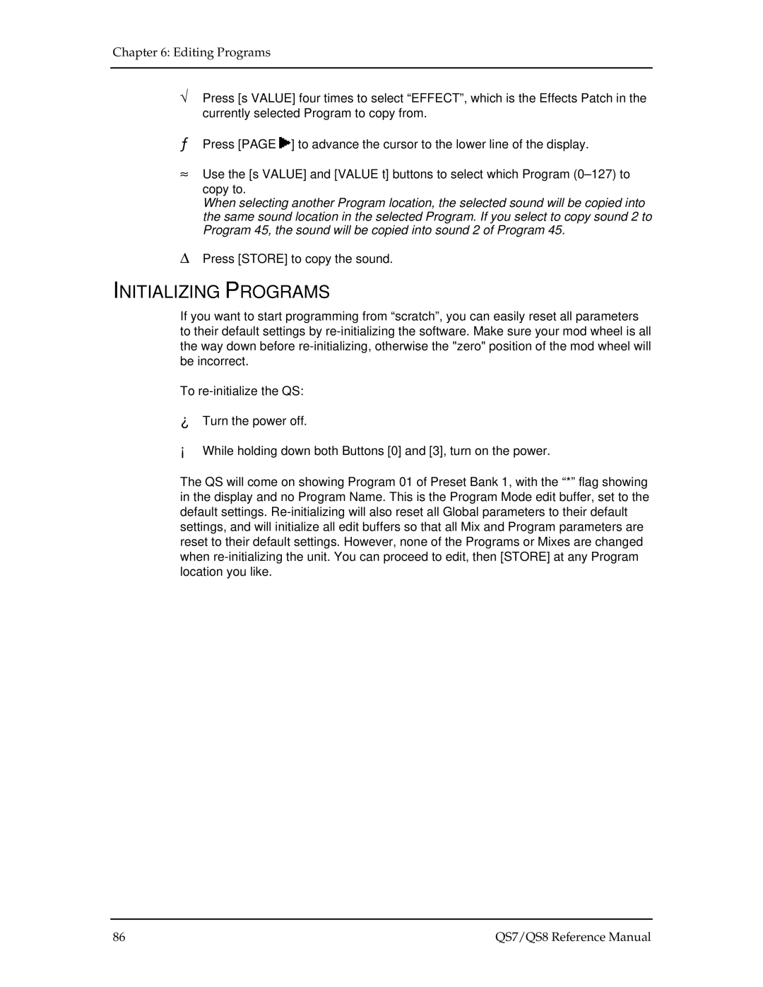 Alesis QS7, QS8 manual Initializing Programs 