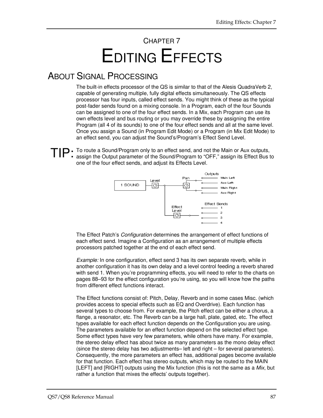 Alesis QS8, QS7 manual Editing Effects, Chapter 