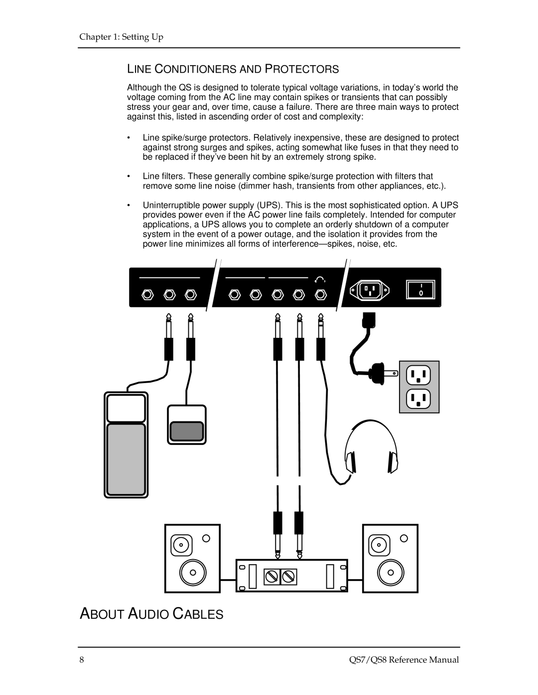 Alesis QS8, QS7 manual About Audio Cables, Line Conditioners and Protectors 