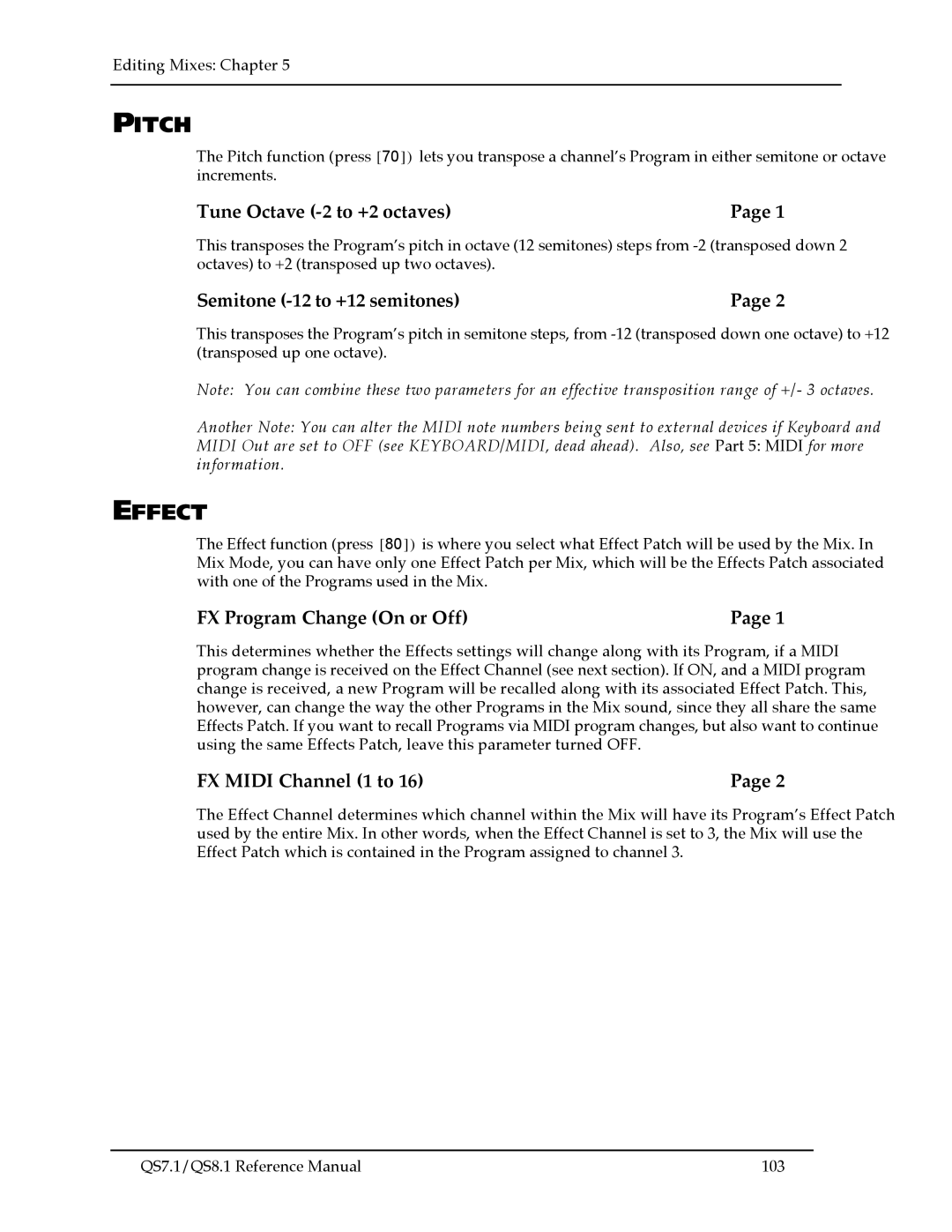 Alesis QS7.1, QS8.1 manual Pitch, Effect 