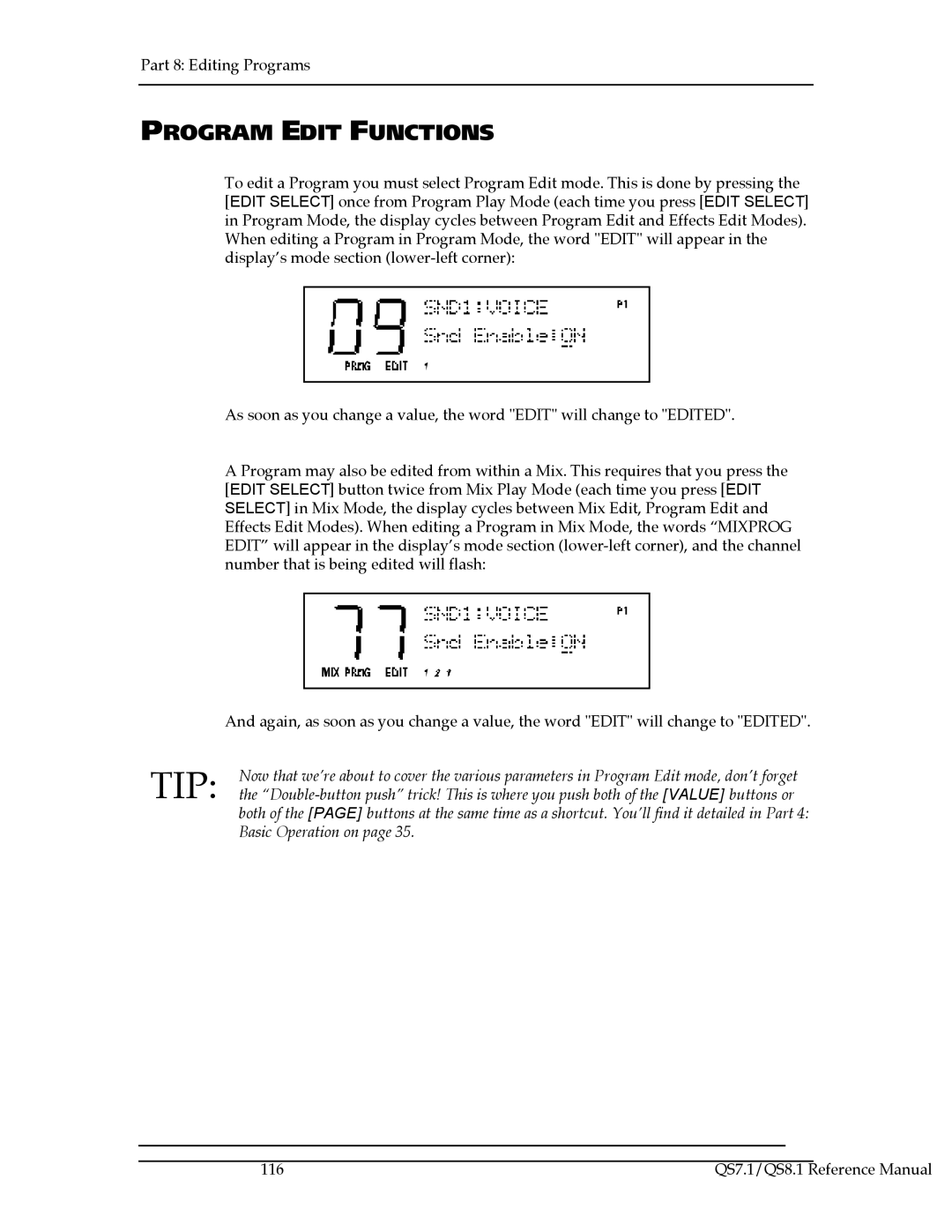 Alesis QS8.1, QS7.1 manual Program Edit Functions 