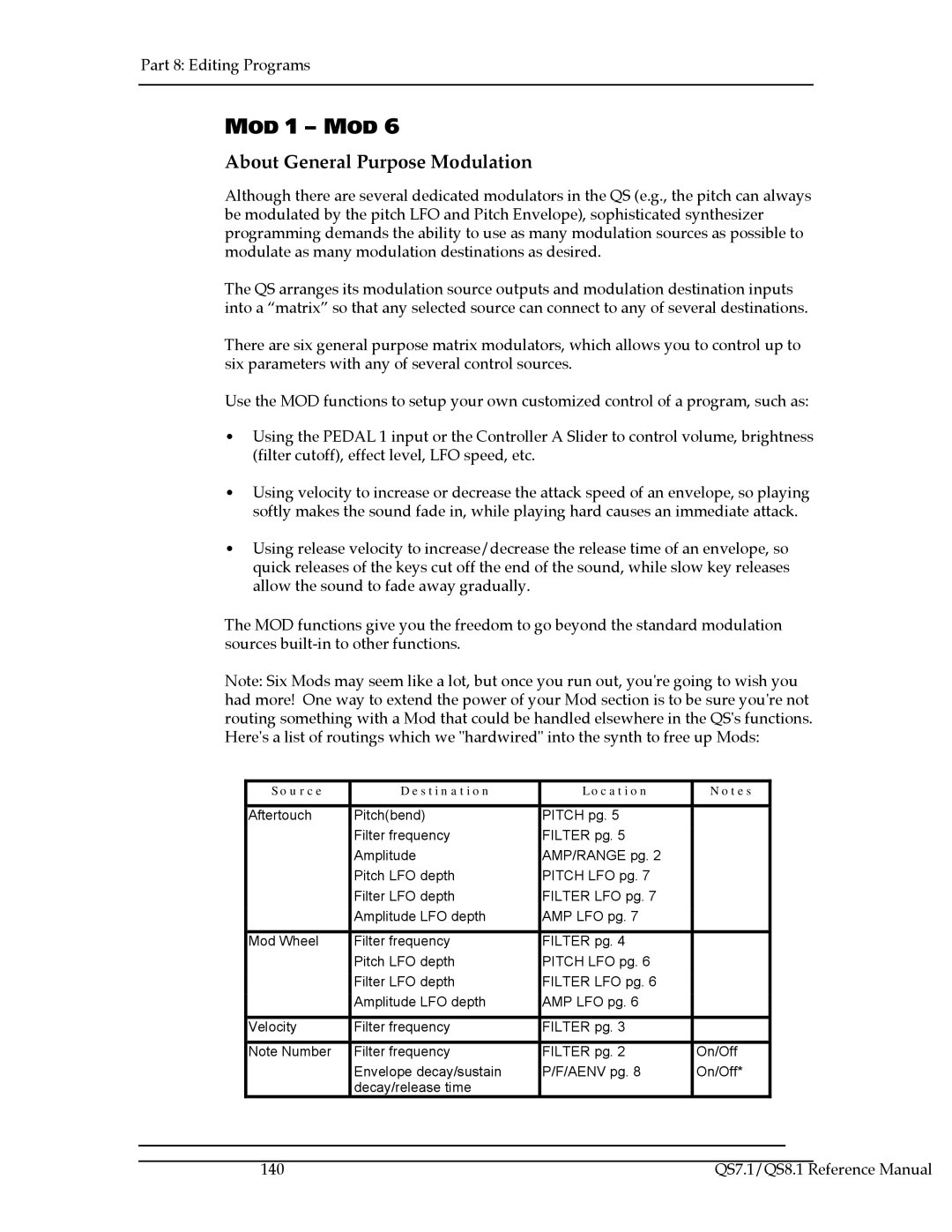 Alesis QS8.1, QS7.1 manual MOD 1 MOD, About General Purpose Modulation 