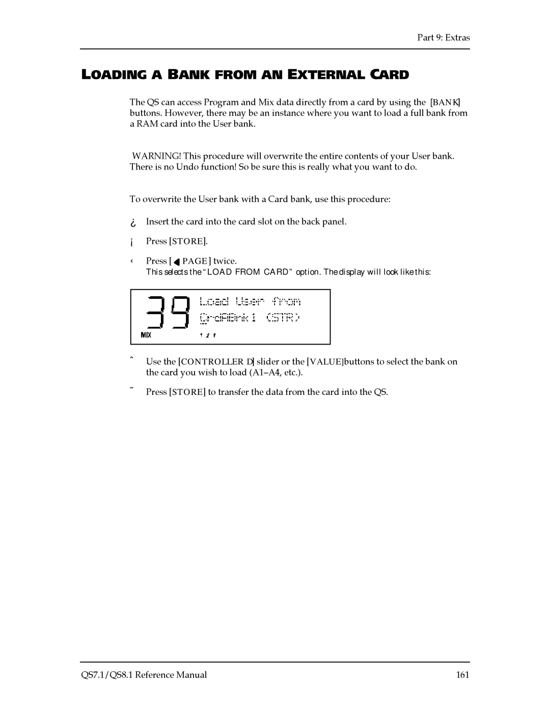 Alesis QS7.1, QS8.1 manual Loading a Bank from AN External Card 