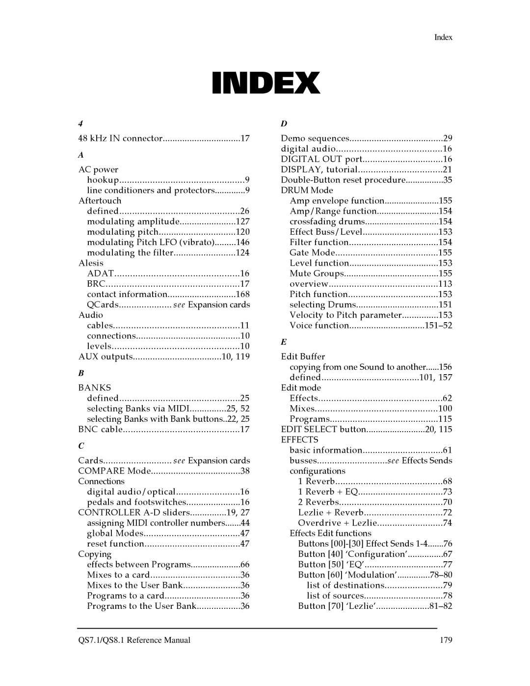 Alesis QS8.1, QS7.1 manual Index 