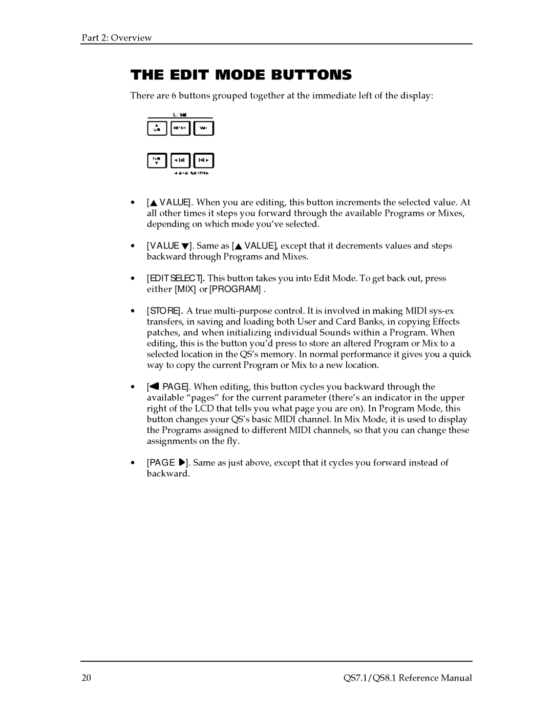 Alesis QS7.1, QS8.1 manual Edit Mode Buttons 