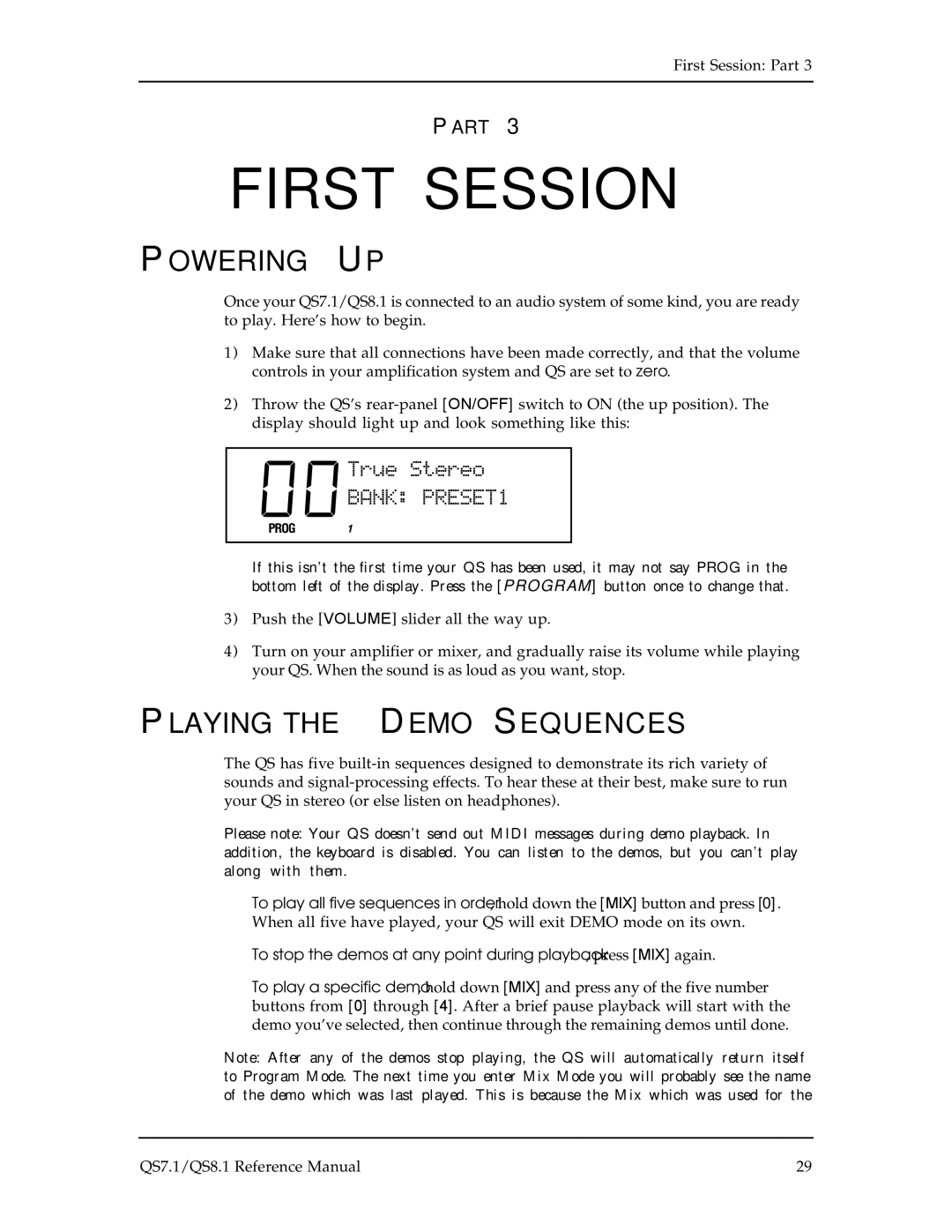 Alesis QS7.1, QS8.1 manual Powering UP, Playing the Demo Sequences 