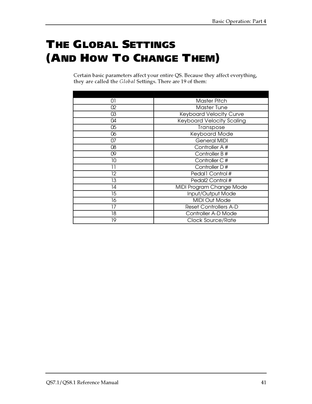 Alesis QS8.1, QS7.1 manual Global Settings HOW to Change Them, Global Edit Global Setting 