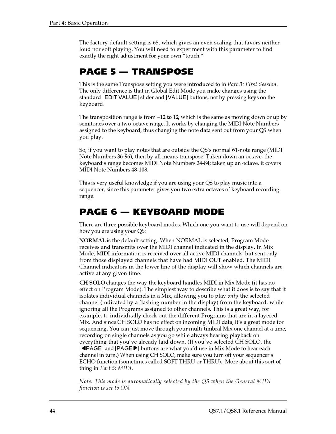 Alesis QS7.1, QS8.1 manual Transpose, Keyboard Mode 