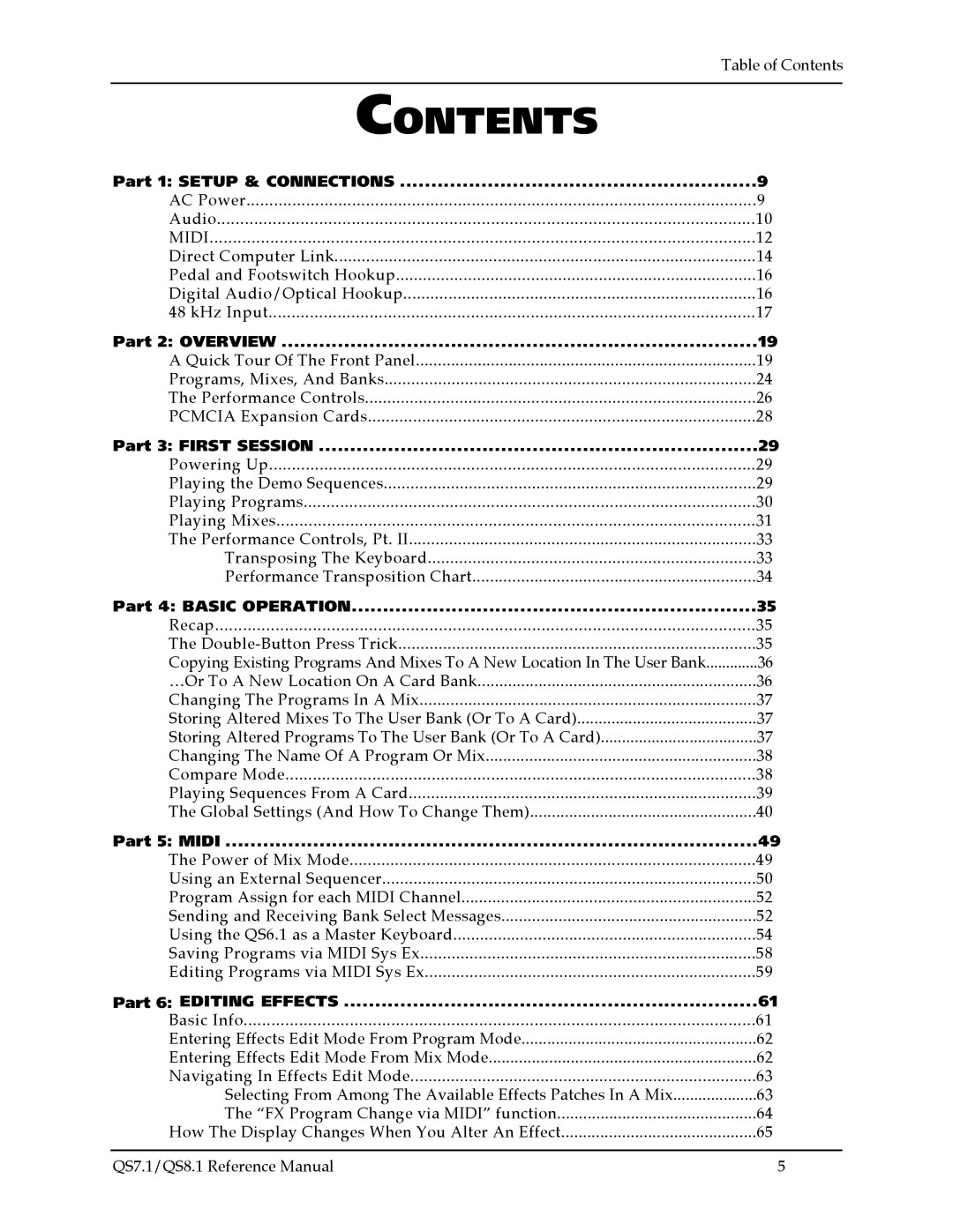 Alesis QS7.1, QS8.1 manual Contents 