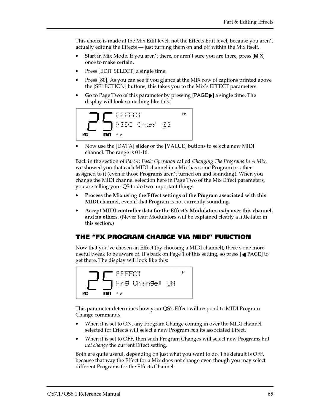 Alesis QS7.1, QS8.1 manual FX Program Change VIA Midi Function 