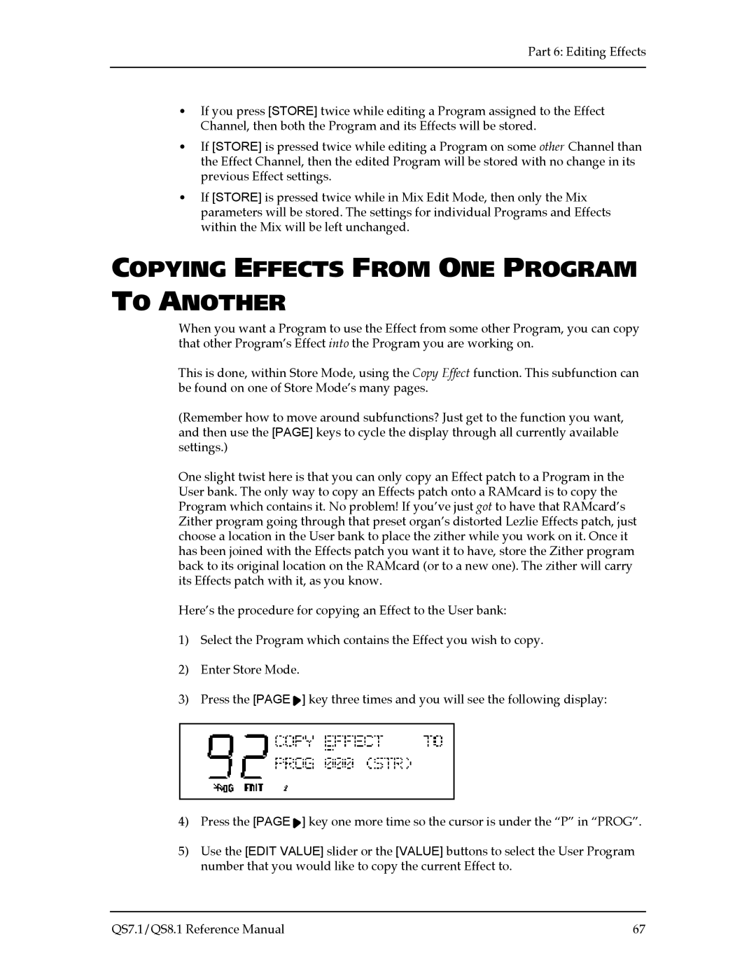 Alesis QS7.1, QS8.1 manual Copying Effects from ONE Program To Another 