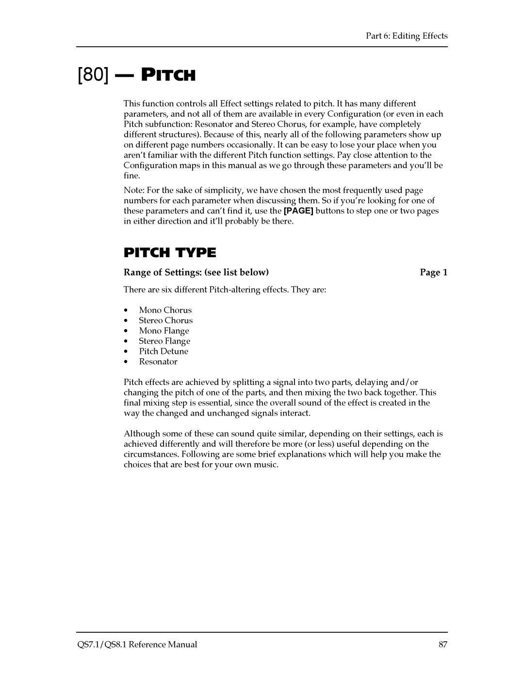 Alesis QS7.1, QS8.1 manual Pitch Type 