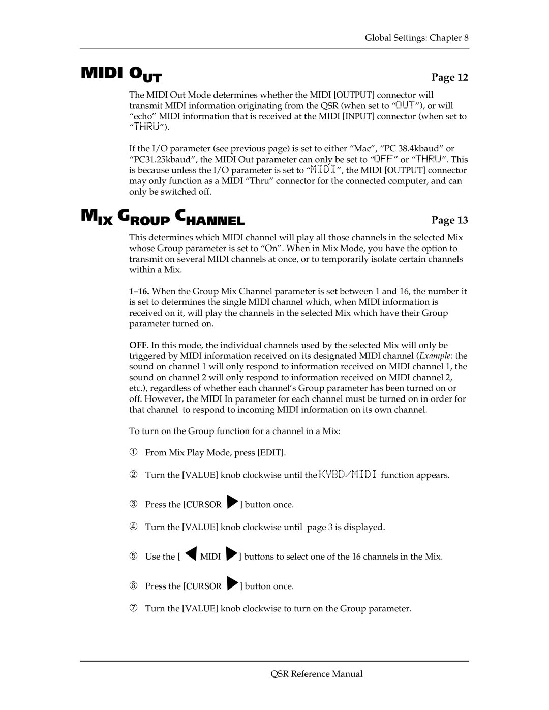 Alesis QSR 64 manual Midi OUT, MIX Group Channel 