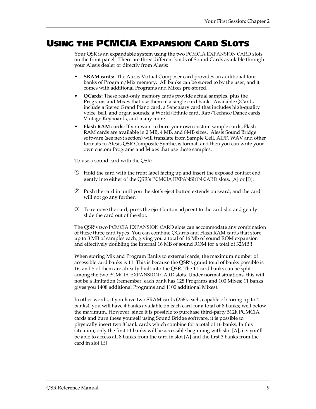 Alesis QSR 64 manual Using the Pcmcia Expansion Card Slots 